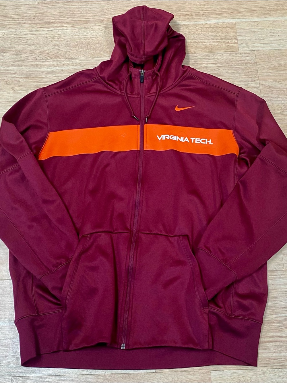 Nike Virginia Tech Hokies Hoodie Mens XL Maroon Burnt Orange Full Zip Jacket Top